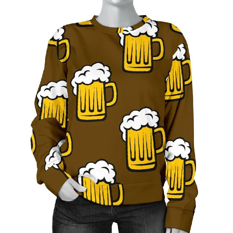 Beer Print Pattern Women's Sweatshirt Hoodie with Monochrome Minimalist Simple