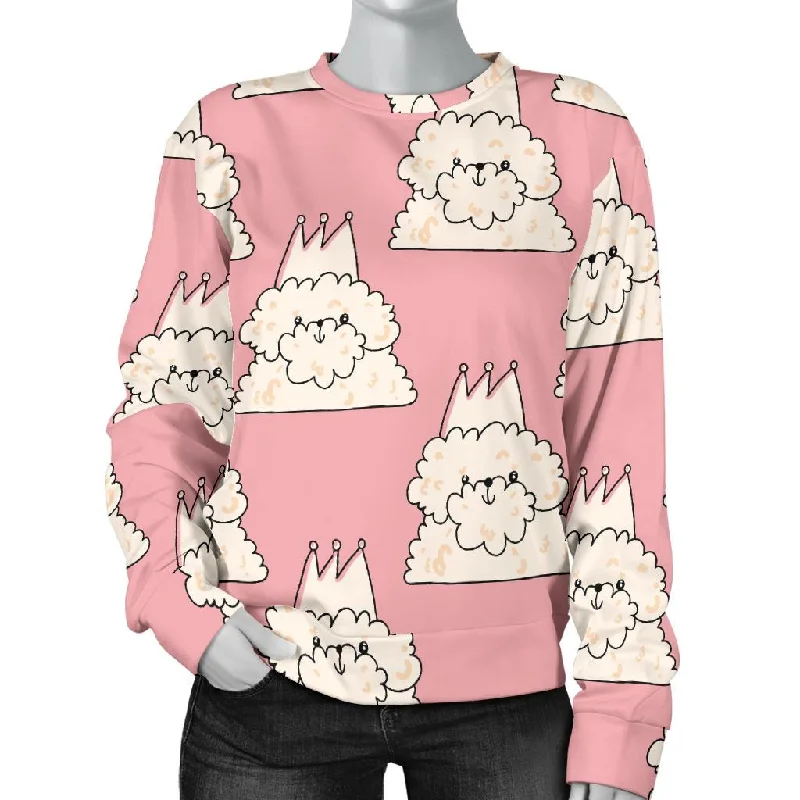 Bichon Frise Dog Print Pattern Women's Sweatshirt Hoodie with Metallic Shiny Futuristic