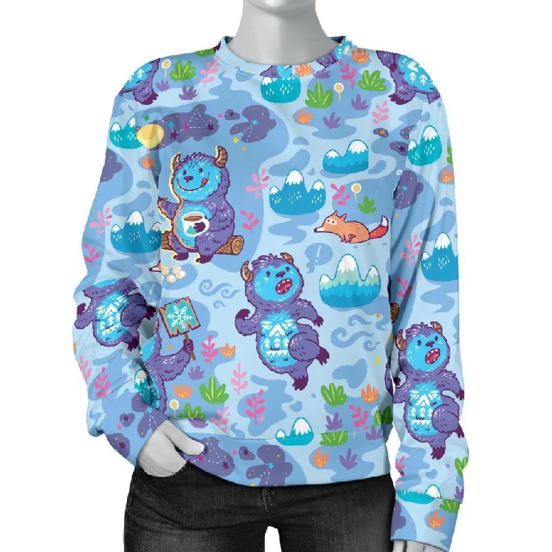 Bigfoot Blue Pattern Print Women's Sweatshirt Hoodie with Hidden Zipper Minimalist Clean