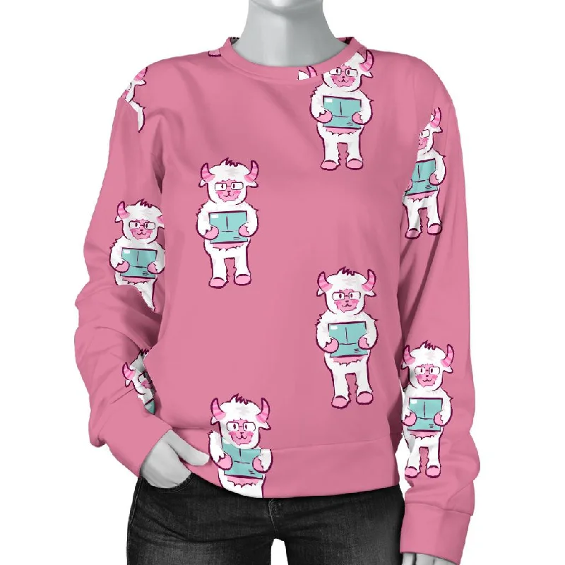 Bigfoot Pattern Print Women's Sweatshirt Hoodie with Lace Feminine Delicate