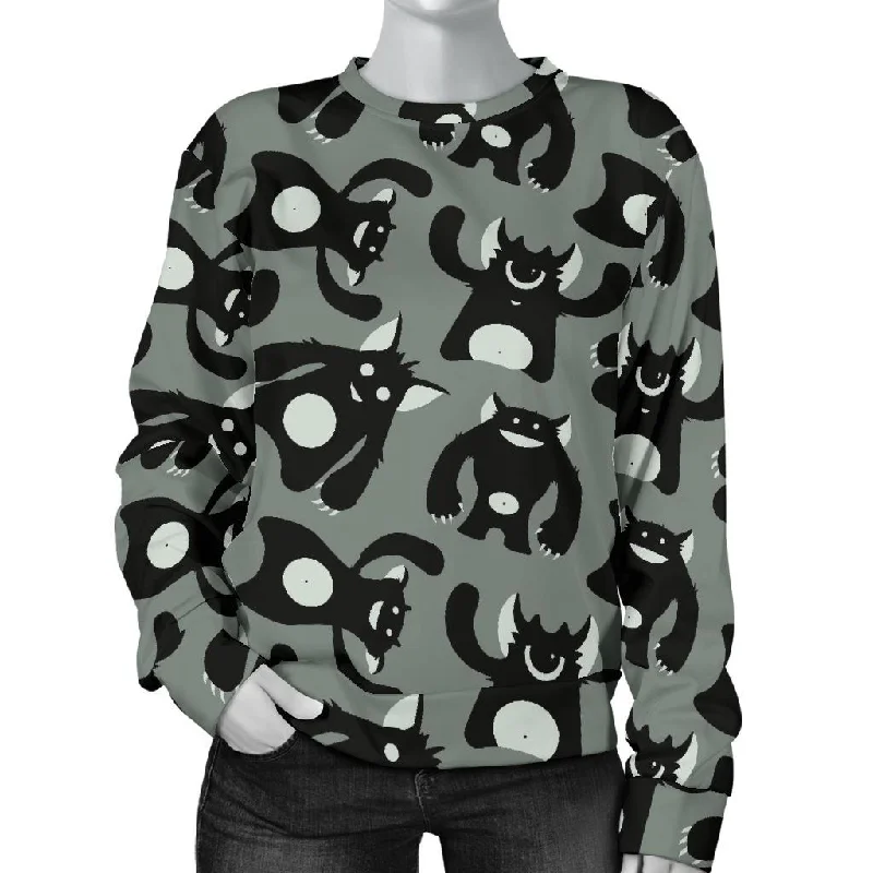Black Bigfoot Pattern Print Women's Sweatshirt Hoodie with Typography Text Message