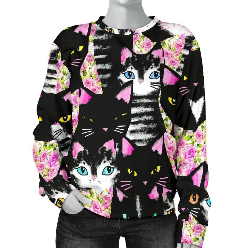 Black Cat Pattern Print Women's Sweatshirt Hooded Sweatshirt Casual Wear Street Style