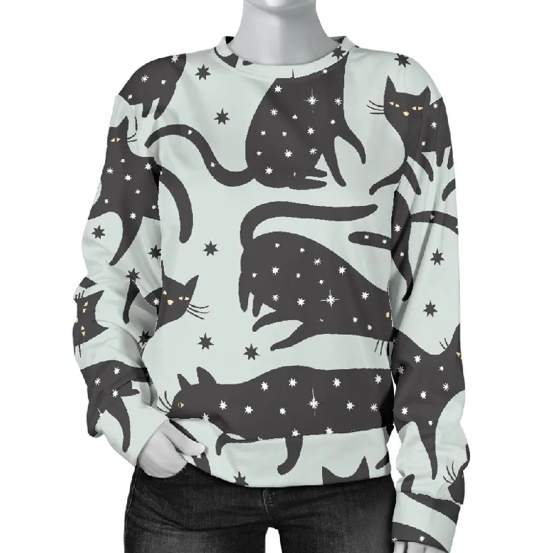 Black Cat Print Pattern Women's Sweatshirt Hoodie with Zipper Versatile Modern
