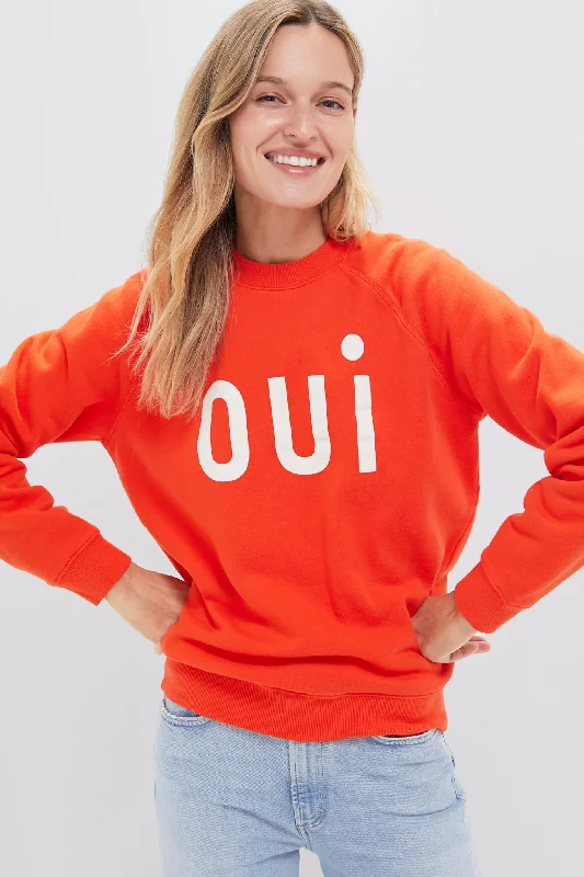 Blood Orange Oui Sweatshirt Hoodie with Puffed Sleeves Voluminous Trendy