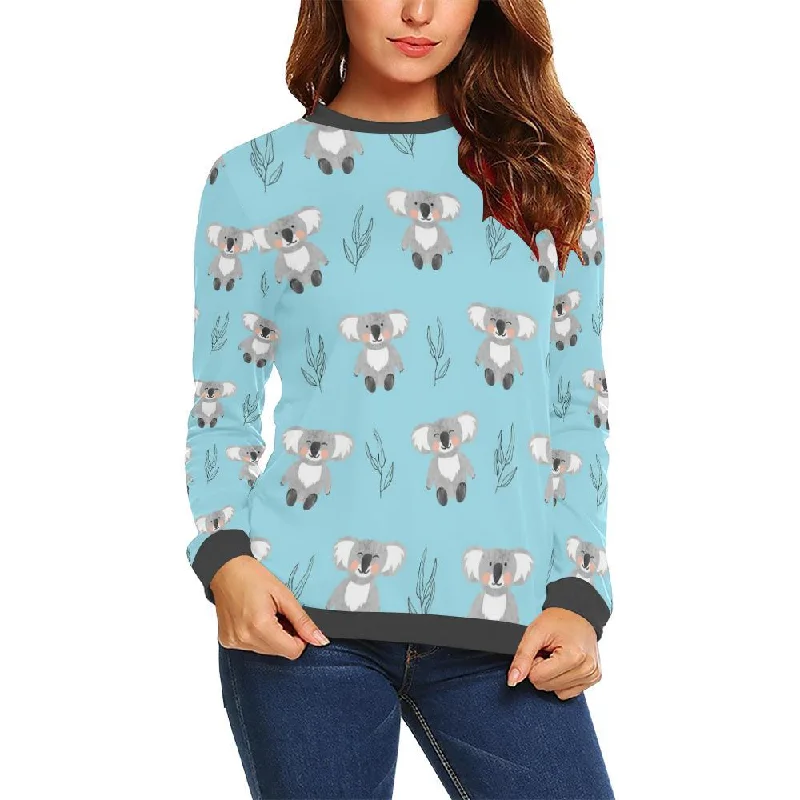 Blue Koala Pattern Print Women's Sweatshirt Hoodie with Cuffed Sleeves Snug Secure