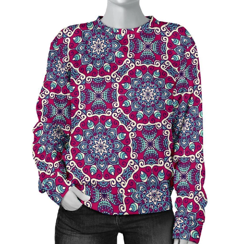 Bohemian Print Pattern Women's Sweatshirt Hoodie with Hood Adjustable Protection