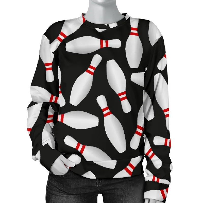 Bowling Print Pattern Women's Sweatshirt Hoodie with Cropped Fit Short Trendy