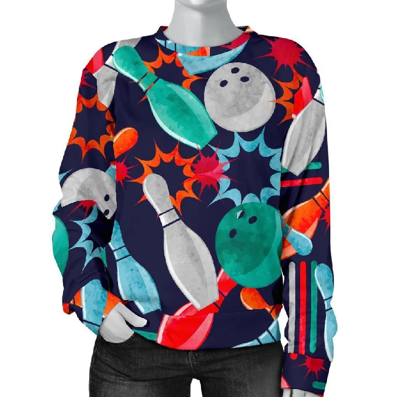 Bowling Stike Pattern Print Women's Sweatshirt Hoodie with Bell Sleeves Flared Feminine