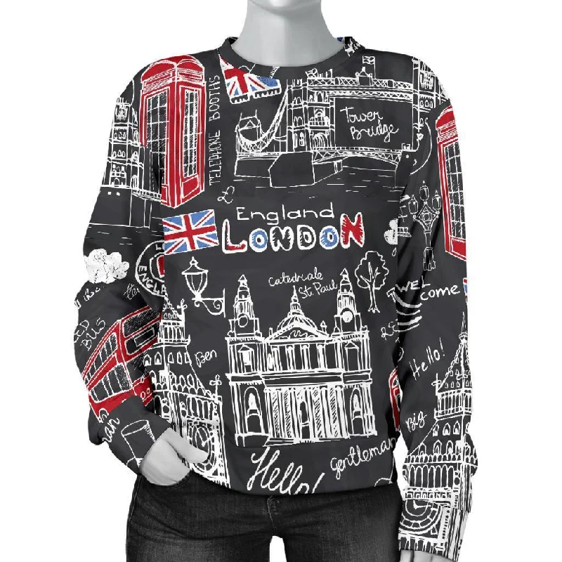 British Pattern Print Women's Sweatshirt Hoodie with Pastel Soft Subtle