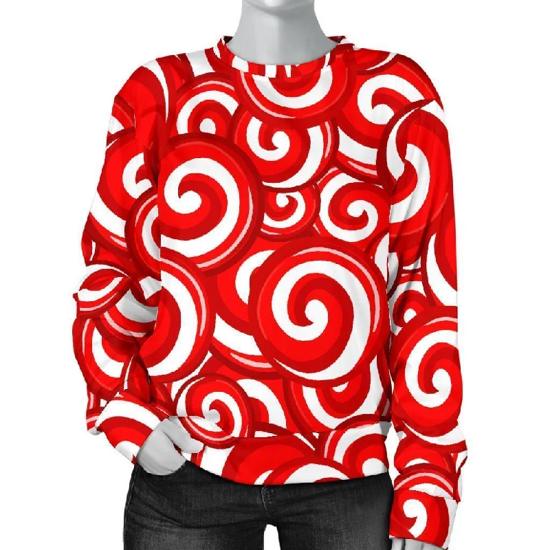 Candy Cane Pattern Print Women's Sweatshirt Hoodie with Hem Drawcord Adjustable Customizable