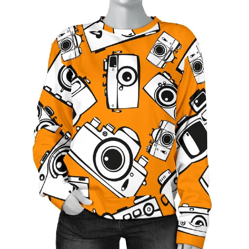 Camera Pattern Print Women's Sweatshirt Hoodie with Hem Lace Feminine Delicate