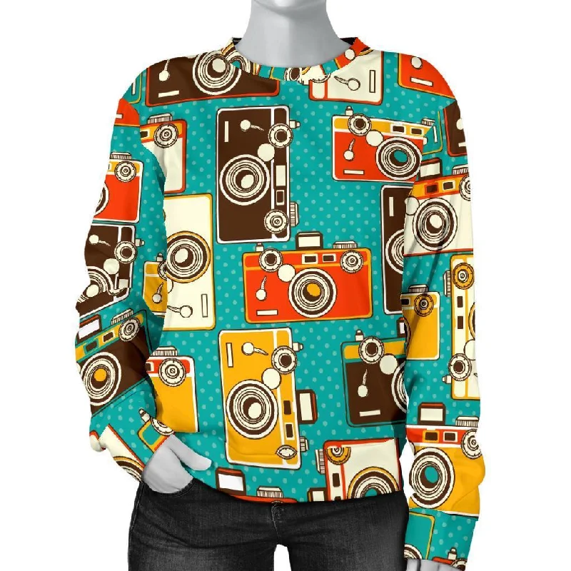 Camera Print Pattern Women's Sweatshirt Hoodie with Drawstring Waist Adjustable Fitted