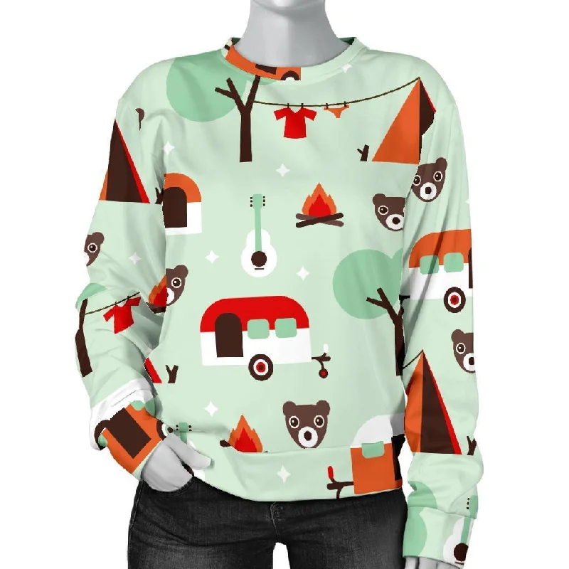 Camper Pattern Print Women's Sweatshirt Hoodie with Snap Buttons Easy Quick