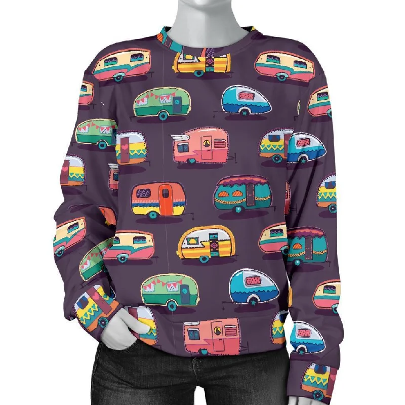 Camper Van Pattern Print Women's Sweatshirt Hoodie with Sequins Glamorous Eye-catching