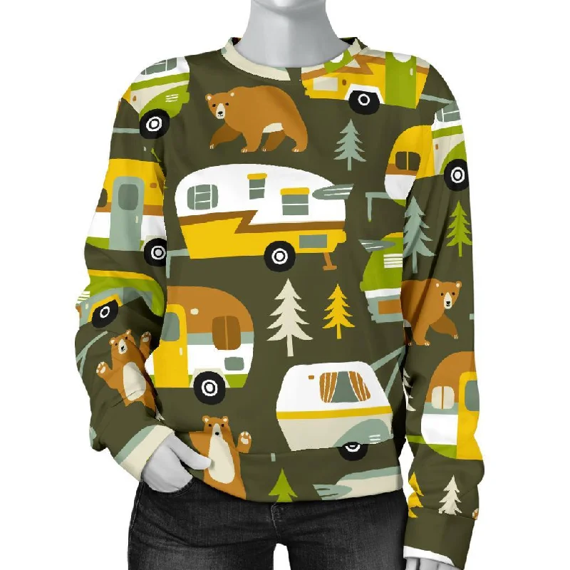 Camper Van Print Pattern Women's Sweatshirt Hoodie with Belted Waist Structured Tailored