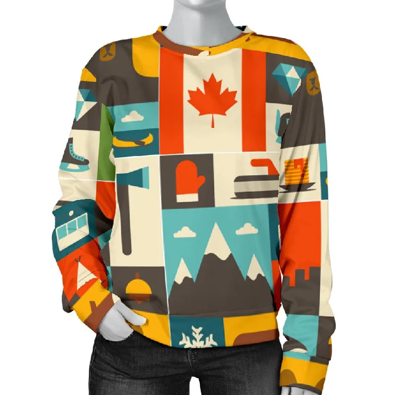 Canada Pattern Print Women's Sweatshirt Hoodie with Elastic Cuffs Stretchable Comfortable