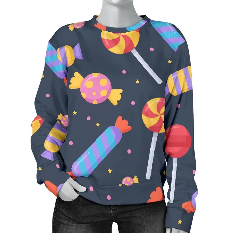 Candy Pattern Print Women's Sweatshirt Hoodie with Stripes Bold Sporty