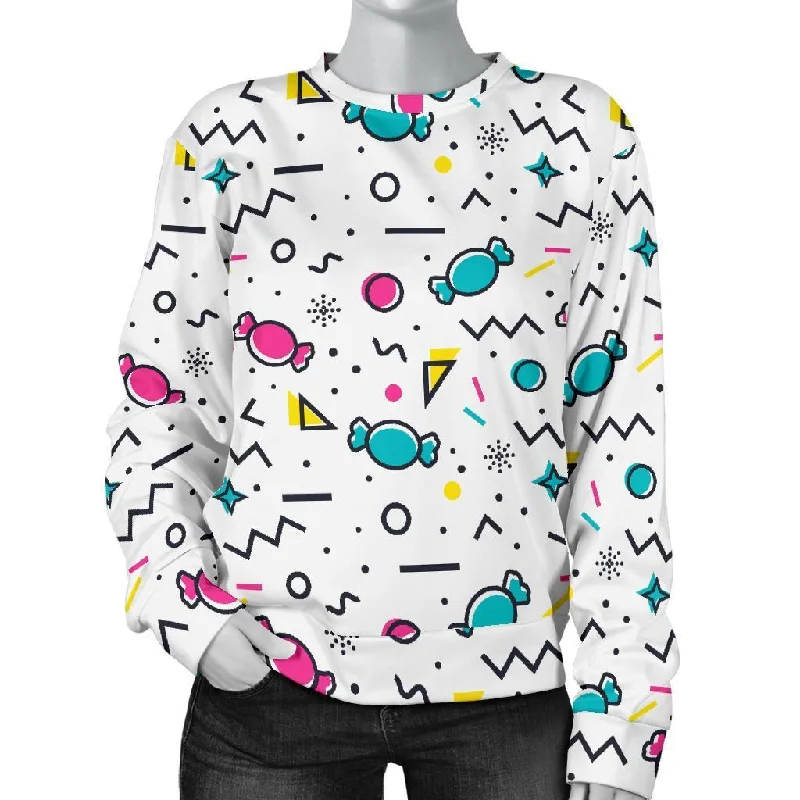 Candy Print Pattern Women's Sweatshirt Hoodie with Fur Luxurious Winter