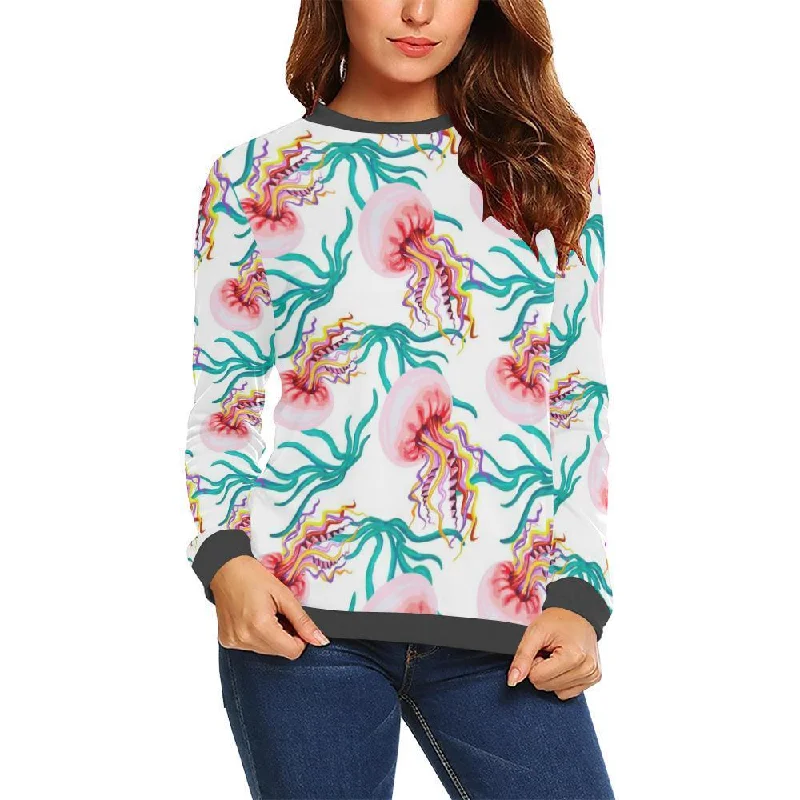Cartoon Jellyfish Pattern Print Women's Sweatshirt Hoodie with Lace Feminine Delicate