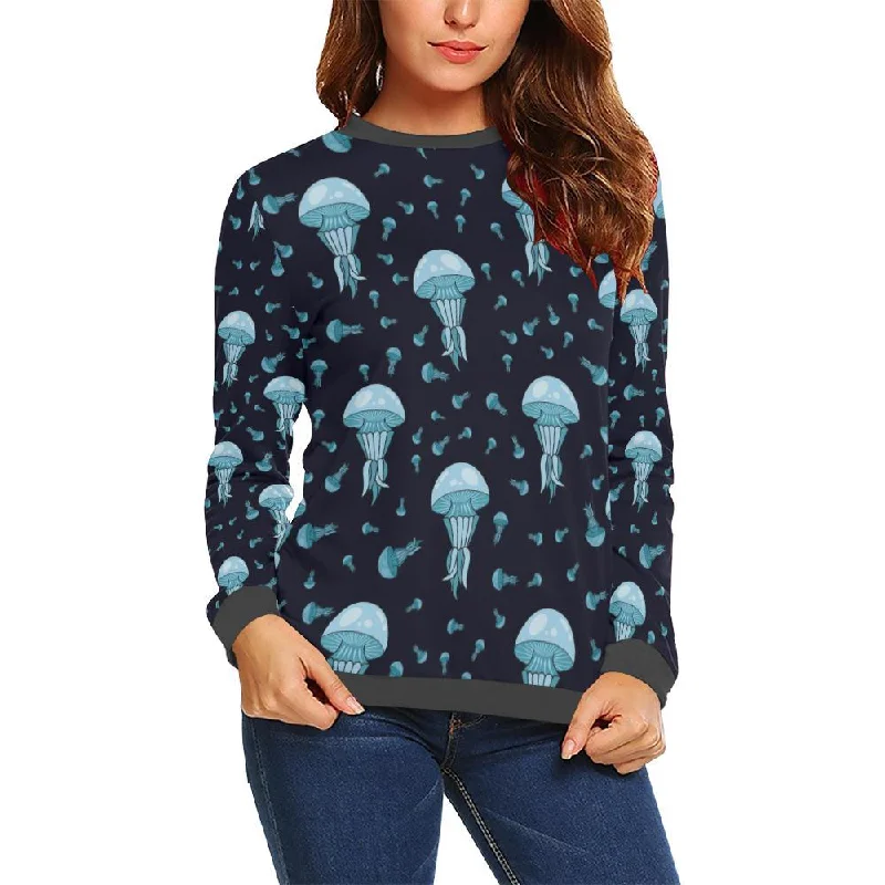 Cartoon Jellyfish Print Pattern Women's Sweatshirt Hoodie with Lining Warm Insulated