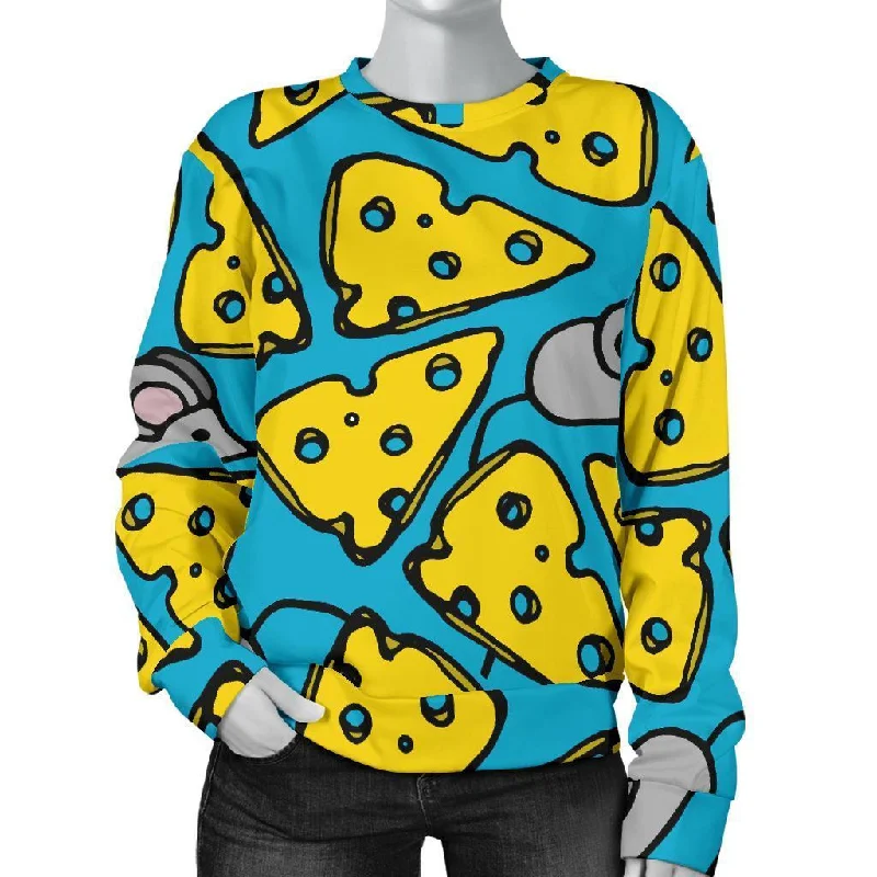 Cheese Mouse Pattern Print Women's Sweatshirt Hoodie with Hem Contrast Bold Stylish