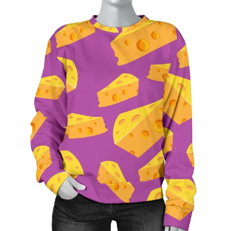 Cheese Pattern Print Women's Sweatshirt Hoodie with Hem Applique Textured Unique