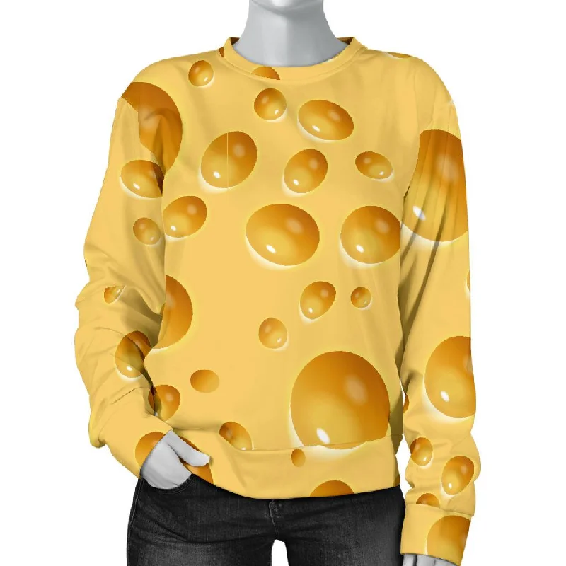 Cheese Surface Pattern Print Women's Sweatshirt Hoodie with Side Slits Relaxed Casual