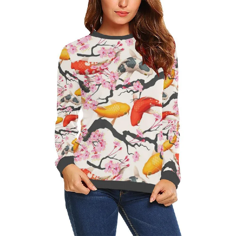 Cherry Blossom Koi Fish Pattern Print Women's Sweatshirt Hoodie with Lace Feminine Delicate