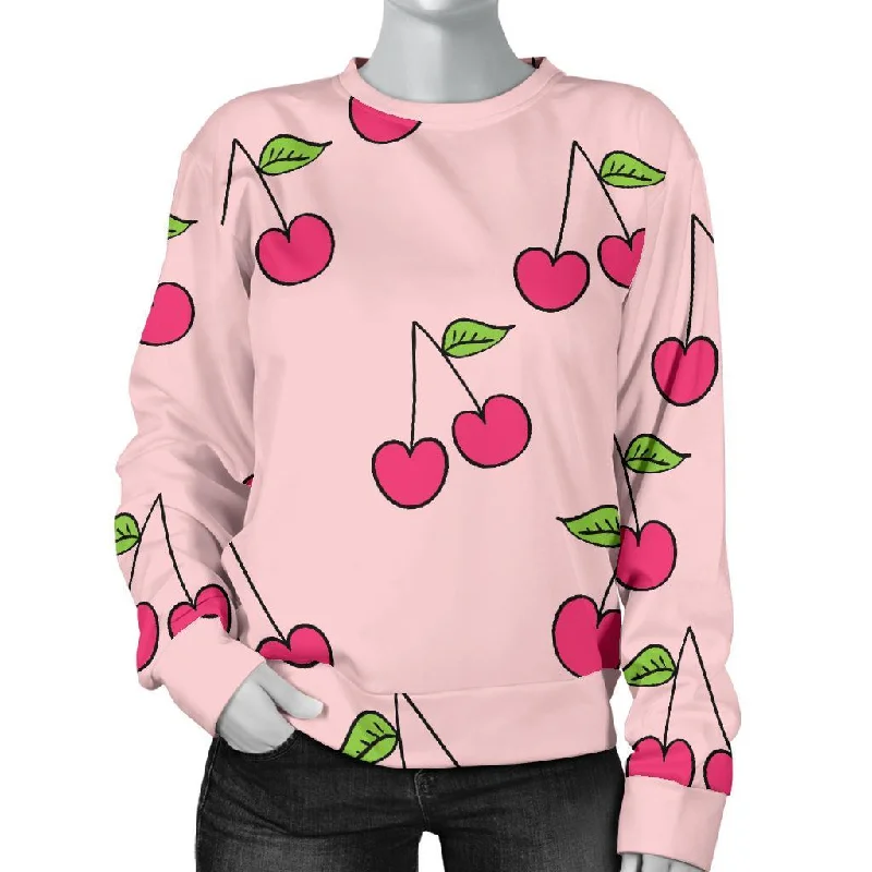 Cherry Pattern Print Women's Sweatshirt Hoodie with Magnetic Closure Innovative Modern