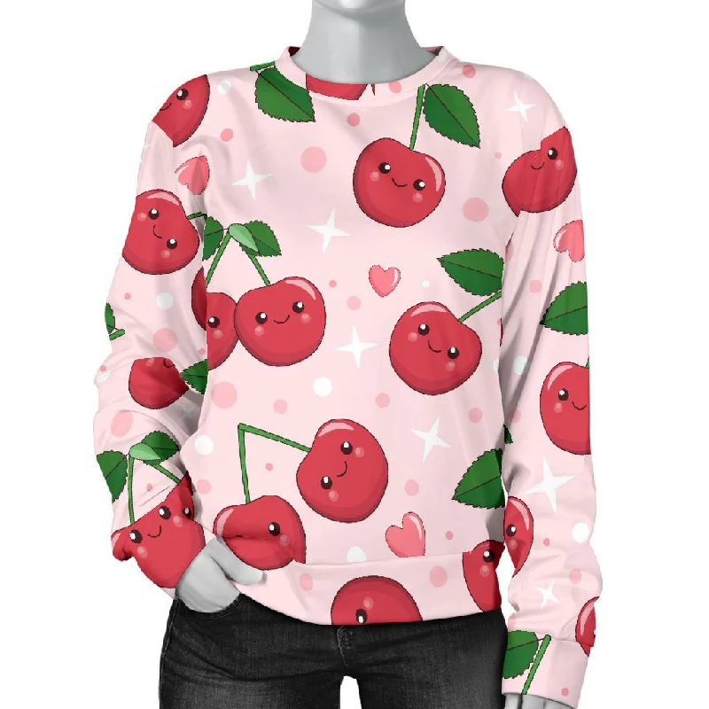 Cherry Print Pattern Women's Sweatshirt Hoodie with High-Low Hem Asymmetrical Trendy