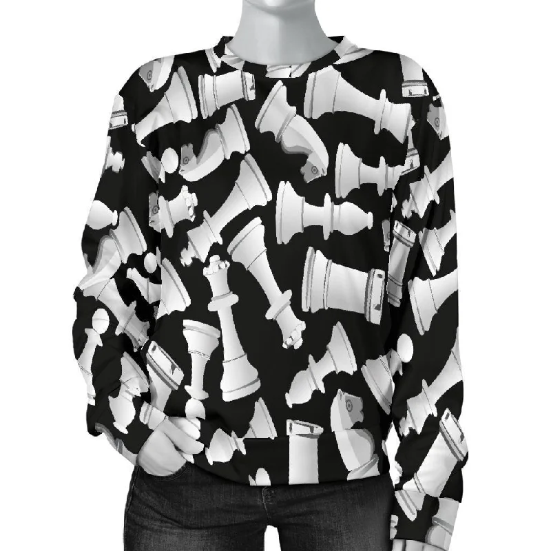 Chess Pattern Print Women's Sweatshirt Hoodie with Exposed Zipper Edgy Industrial