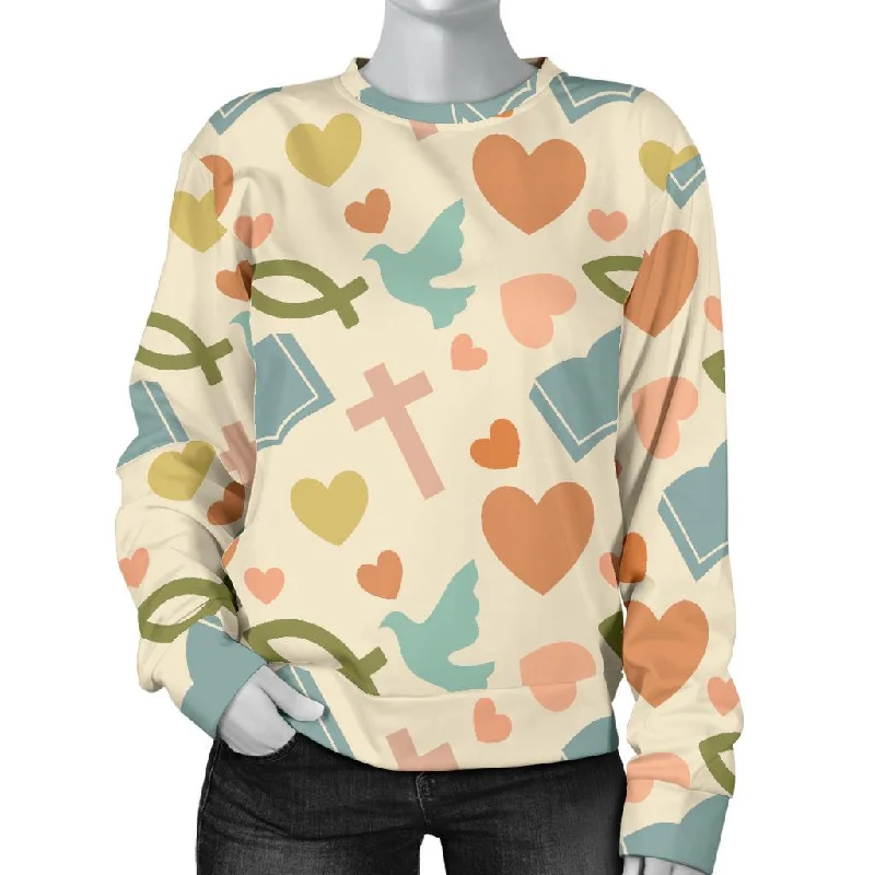 Christian Bible Pattern Print Women's Sweatshirt Hoodie with V-Neck Classic Versatile