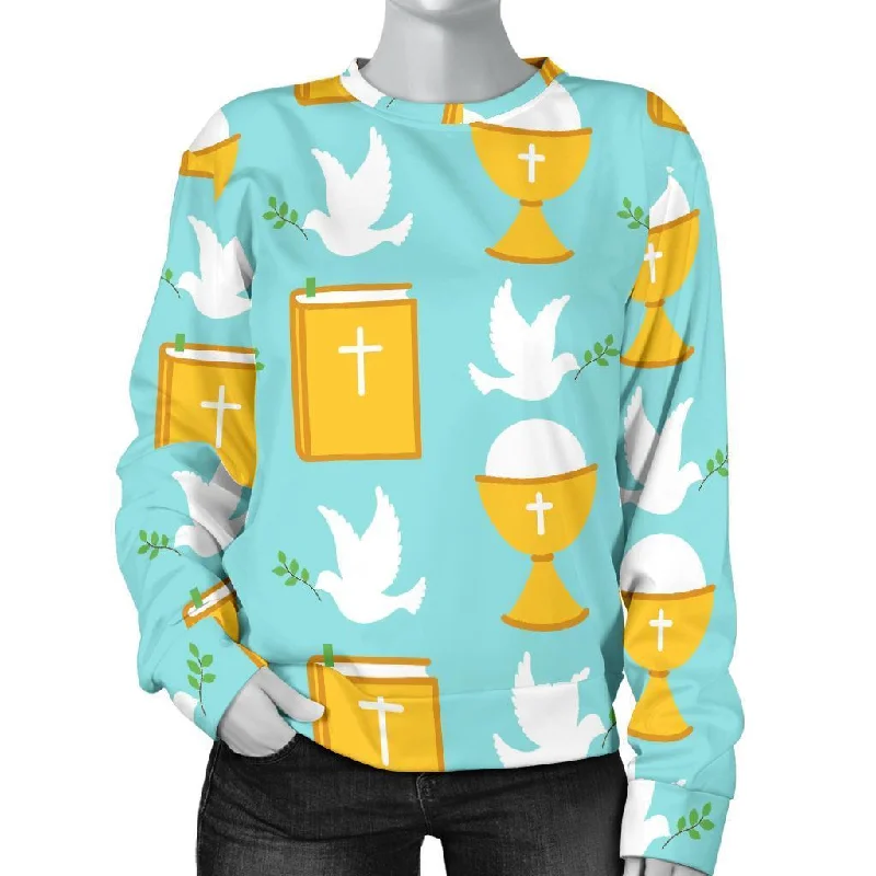 Christian Dove Pattern Print Women's Sweatshirt Hoodie with High Neck Warm Protective
