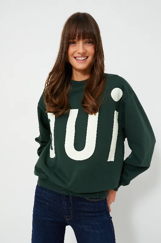 Forest Oversized Oui Sweatshirt Hoodie with Hem Fringe Bohemian Relaxed