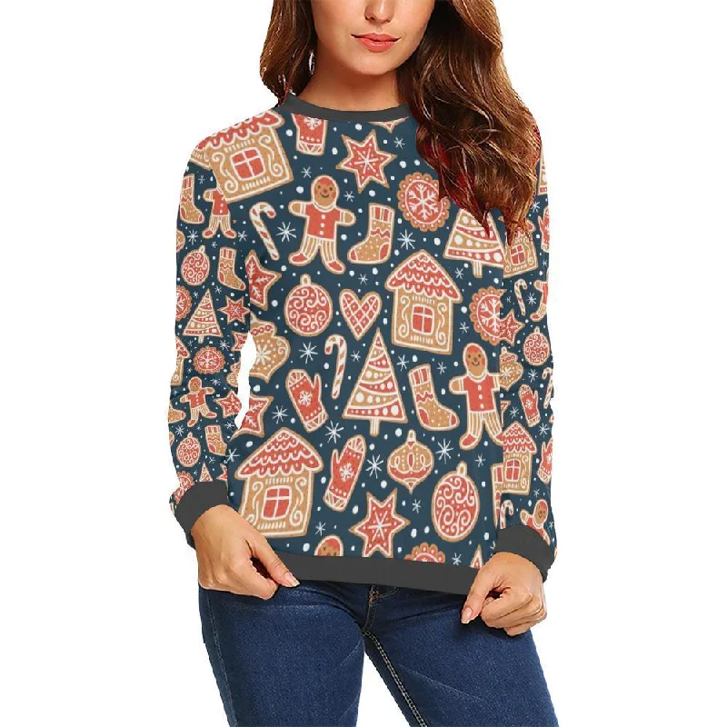 Gingerbread Man Chirstmas Pattern Print Women's Sweatshirt Hoodie with Ribbed Cuffs Snug Fit Comfort Gingerbread Man Chirstmas Pattern Print Women's Sweatshirt Hoodie with Ribbed Cuffs Snug Fit Comfort