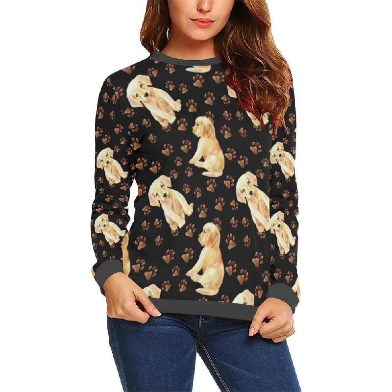 Golden Retriever Paw Pattern Print Women's Sweatshirt Hoodie with Rolled Sleeves Casual Relaxed Golden Retriever Paw Pattern Print Women's Sweatshirt Hoodie with Rolled Sleeves Casual Relaxed