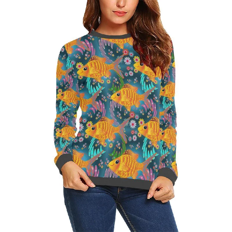 Goldfish Flower Pattern Print Women's Sweatshirt Hoodie with Relaxed Fit Easy Casual Goldfish Flower Pattern Print Women's Sweatshirt Hoodie with Relaxed Fit Easy Casual