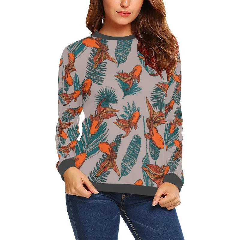 Goldfish Leaf Pattern Print Women's Sweatshirt Hoodie with Reflective Safety Nightwear Goldfish Leaf Pattern Print Women's Sweatshirt Hoodie with Reflective Safety Nightwear