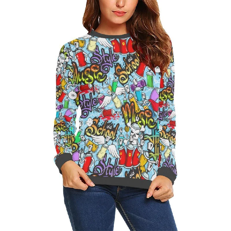 Graffiti Pattern Print Women's Sweatshirt Hoodie with Hem Drawcord Adjustable Customizable