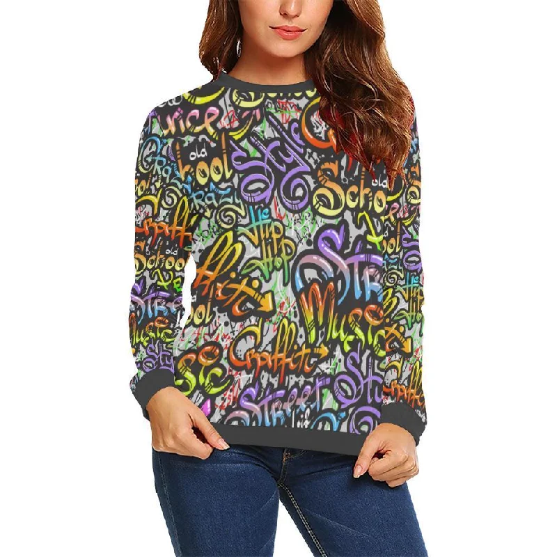 Graffiti Print Pattern Women's Sweatshirt Hoodie with Belted Waist Structured Tailored