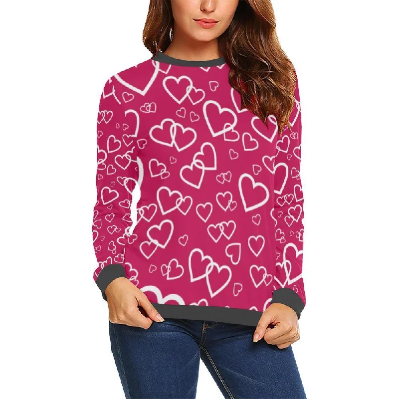 Heart Pattern Print Women's Sweatshirt Zip Hoodie Drawstring Kangaroo Pocket