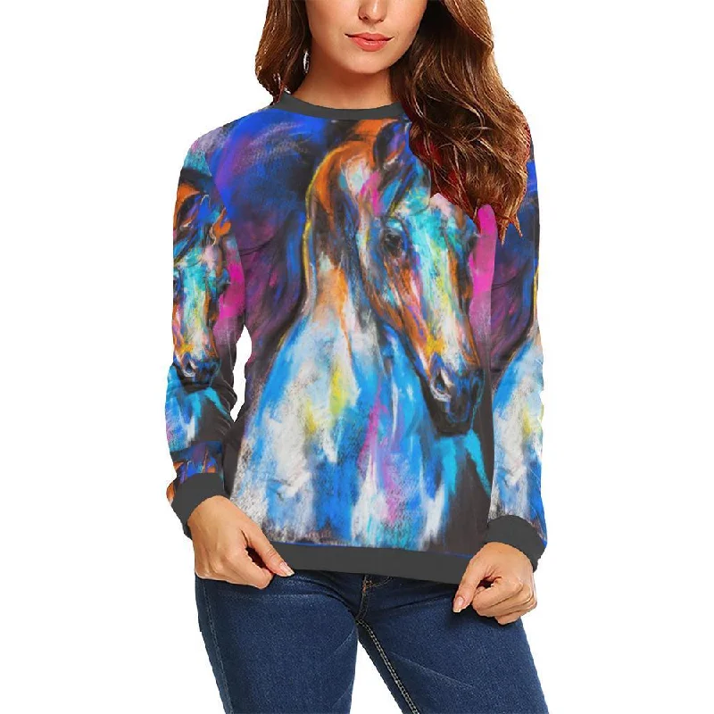 Horse Portrait Pattern Print Women's Sweatshirt Hoodie with Magnetic Closure Innovative Modern