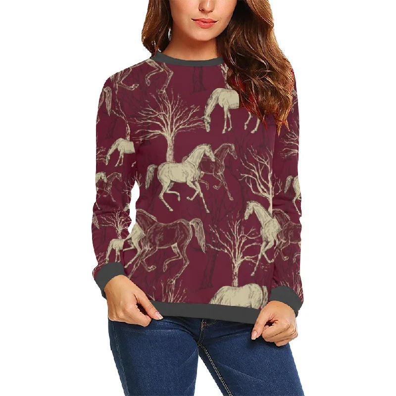 Horse Print Pattern Women's Sweatshirt Hoodie with Hem Applique Textured Unique