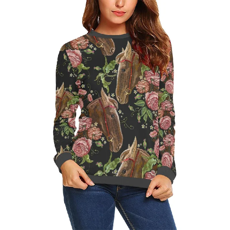 Horse Rose Pattern Print Women's Sweatshirt Hoodie with Pocket Utility Practical