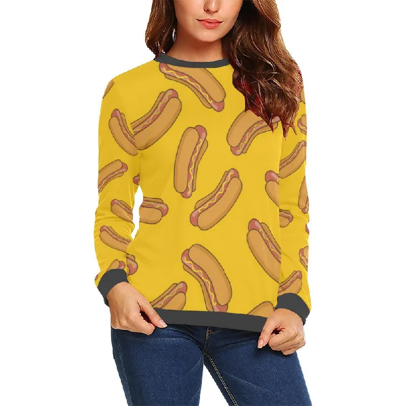 Hot Dog Pattern Print women's Sweatshirt Hoodie with High Neck Warm Protective