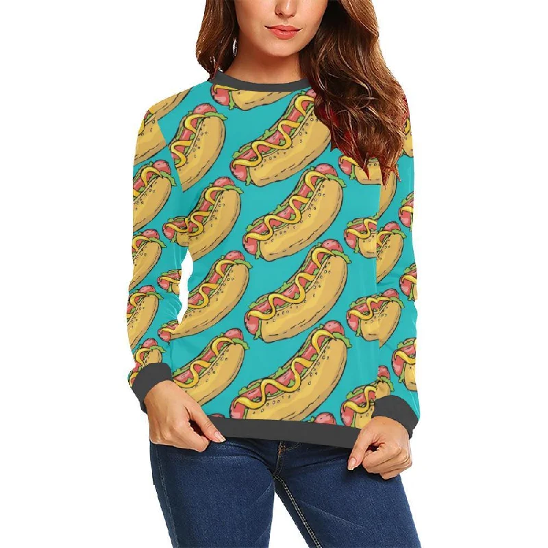 Hot Dog Print Pattern women's Sweatshirt Hoodie with Oversized Fit Loose Comfortable