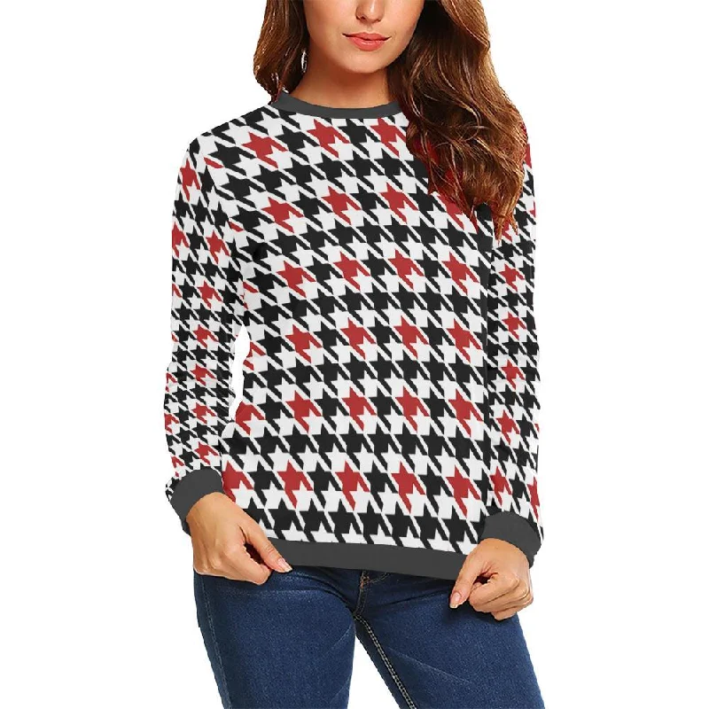 Houndstooth Print Pattern Women's Sweatshirt Hoodie with Typography Text Message