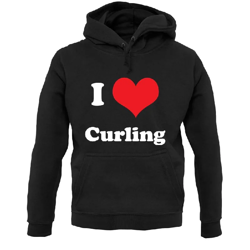 I Love Curling Unisex Hoodie Hoodie with Back Slit Movement Comfort