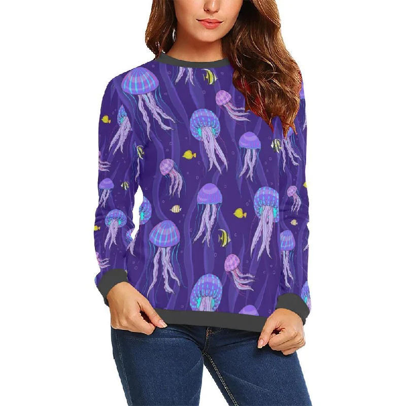 Jellyfish Cartoon Print Pattern Women's Sweatshirt Hoodie with Ribbed Cuffs Snug Fit Comfort