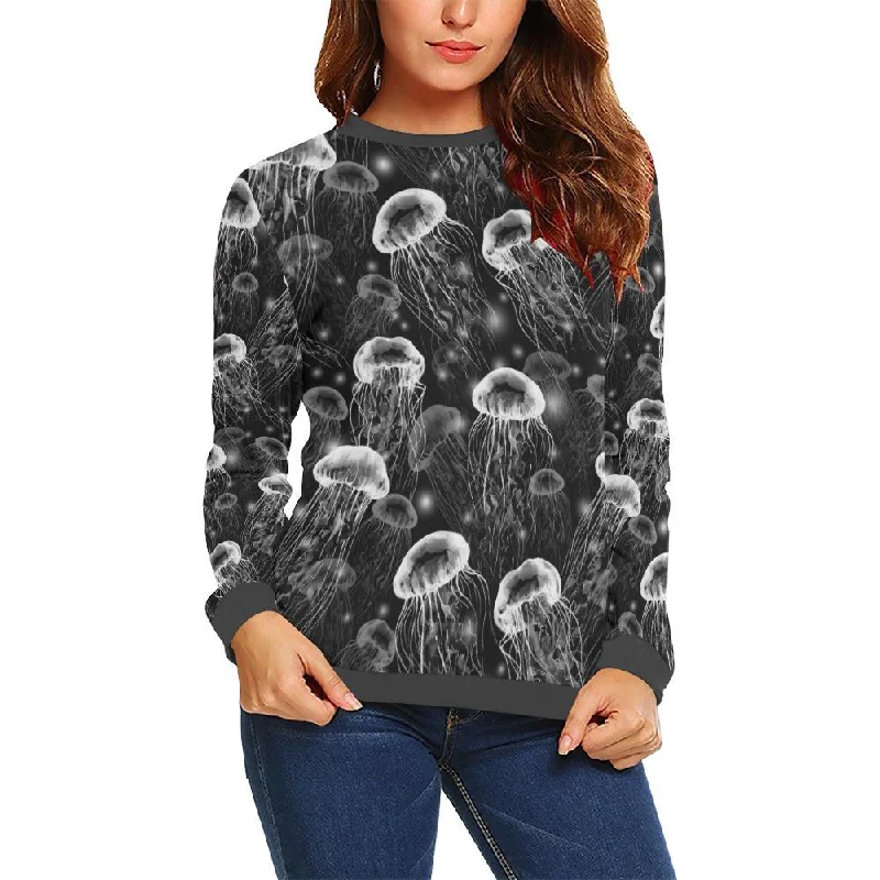 Jellyfish Pattern Print Women's Sweatshirt Hoodie with Hem Contrast Bold Stylish